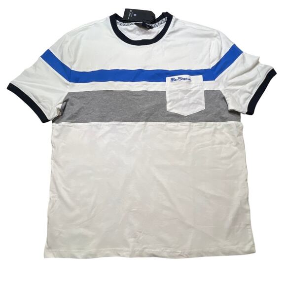 Ben Sherman Men's Stripe Color Block T-Shirt Blue Grey White Size Large L New - Picture 1 of 7